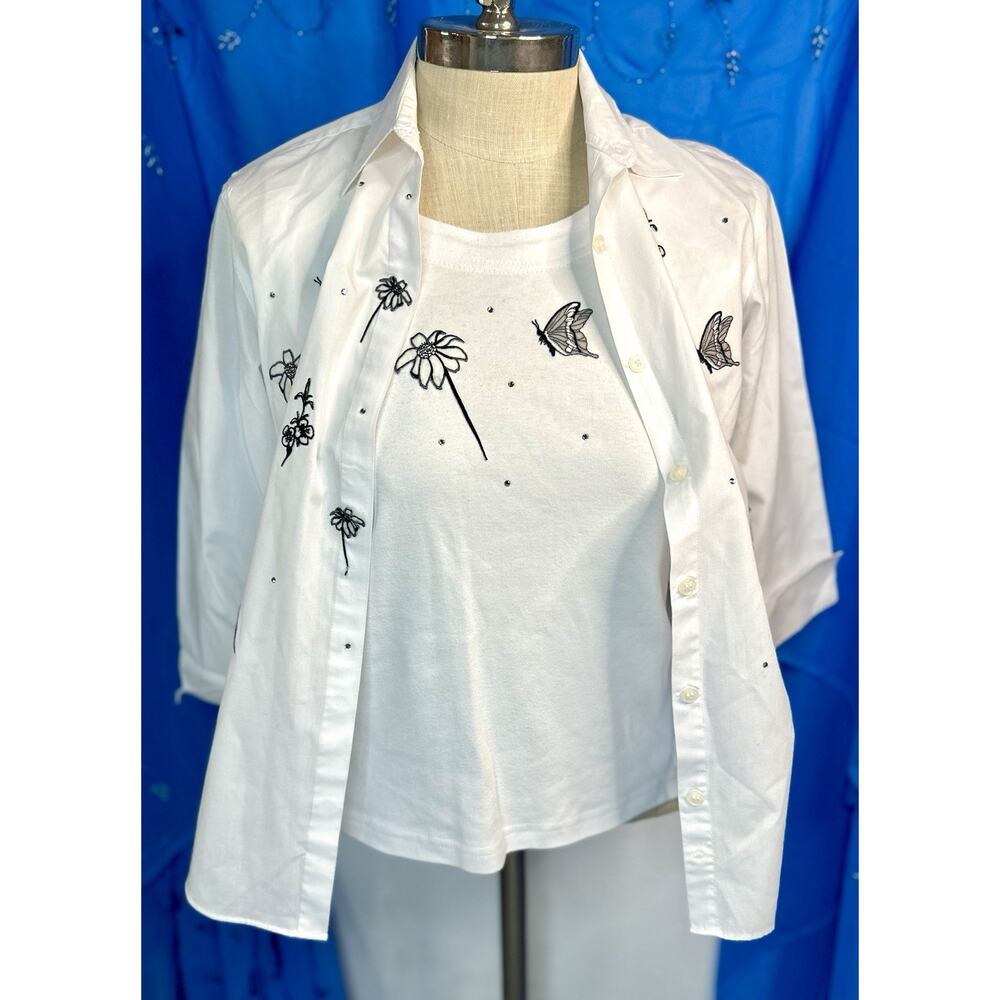 Vintage Mili Tank And Button Up Set Floral Butterfly Bedazzled Small